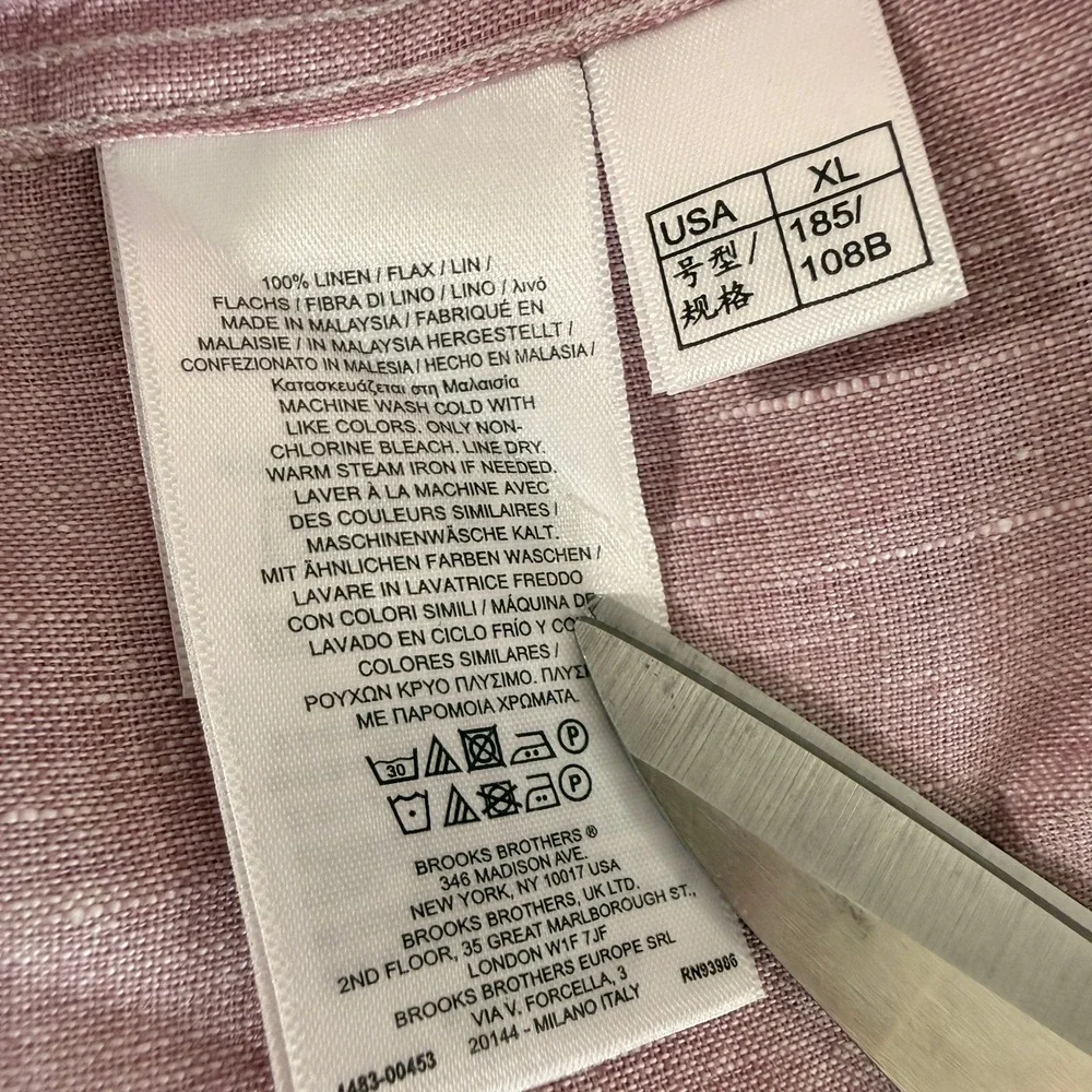 Brooks Brothers Madison Mens XL Pre-Owned Shirt Pink Baird McNutt Irish Linen - Picture 6 of 10